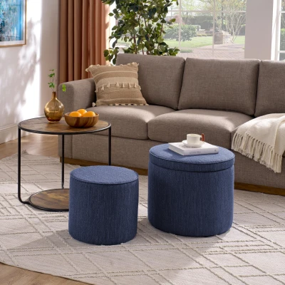 Ottoman Convertible Multi-Function Ottoman Table with Hidden Storage, Dark Blue