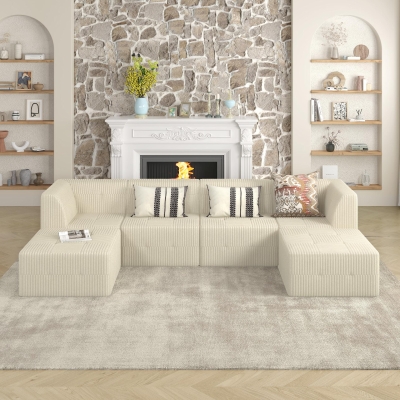 Compressed Corner Sectional Sofa with Foam-Filled Seats, White
