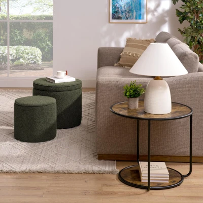 Ottoman Convertible Multi-Function Ottoman Table with Hidden Storage, Dark Green