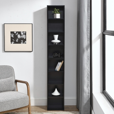 8-Tier Slim Media Tower Rack with Adjustable Shelves, Black