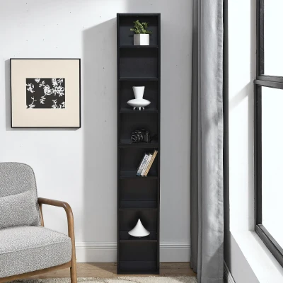 8-Tier Slim Media Tower Rack with Adjustable Shelves, Black