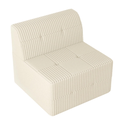 Single-Seat Compressed Sectional Sofa with Reversible Modular Design, White