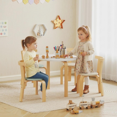 Qaba Wooden Kids Table and Chairs Set, Toddler Table and Chairs Set for 3-8 Years, Green