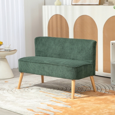 HOMCOM Modern 2 Seater Sofa, Upholstered Two Seater Couch with Rubber Wood Legs, Green