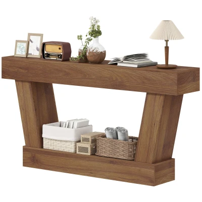 HOMCOM 63 Inch Vintage Console Table, Narrow Entryway Table with Open Shelf for Living Room, Dark Brown