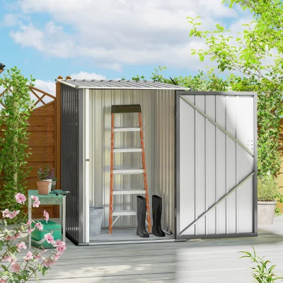 Outsunny 3.3' x 3.4' Lean-to Garden Storage Shed, Gray
