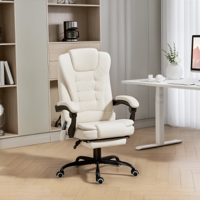 Vinsetto 7-Point Vibrating Massage Chair, Reclining Office Chair with Footrest, Reclining Back, Adjustable Height, Beige