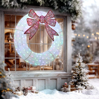 Outsunny 48" Lighted Christmas Wreath with Dual Color LED, Timer