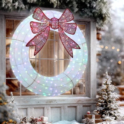Outsunny 60" Lighted Christmas Wreath with Dual Color LED & Timer