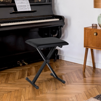 HOMCOM Adjustable Piano Bench, X-Style Folding Piano Stool with Padded Seat, Non-Slip Rubber Feet, Keyboard Chair, Black