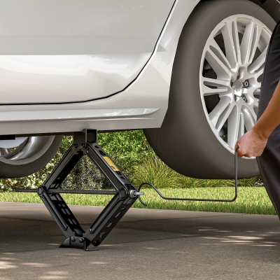 HOMCOM Steel Car Jack, Portable Scissor Jack, 2 Ton (4400 lbs) Capacity for Auto Sedan SUV MPV Tire Changes & Repairs, Black