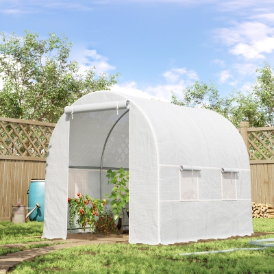 Outsunny 8.2x6.6x6.6ft Walk-in Tunnel Greenhouse Portable Garden Plant Growing Warm House with Door and Ventilation Window, White