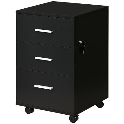 Vinsetto Mobile Filing Cabinet with Wheels, 3 Drawer File Cabinet with Lock and Keys for Home Office, Black