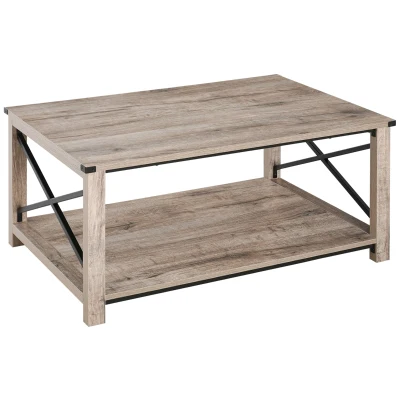 HOMCOM Industrial Coffee Table, Cocktail Table with Bottom Storage Shelf, Metal X-Bar for Living Room Bedroom