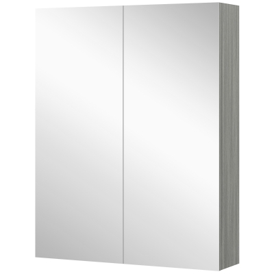 HOMCOM Wall Mount Mirrored Medicine Cabinet, Bathroom Mirror Cabinet with Adjustable Shelf, Double Soft Closing Doors, Grey