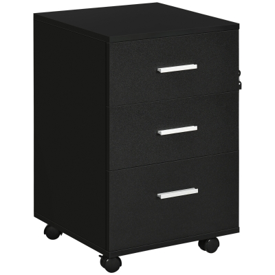 Vinsetto Mobile Filing Cabinet with Wheels, 3 Drawer File Cabinet with Lock and Keys for Home Office, Black