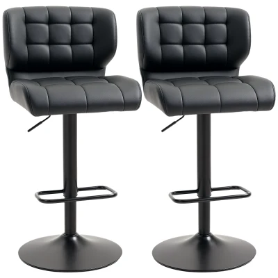 HOMCOM Swivel PU Leather Barstools Set of 2 Adjustable Bar Stools with Footrest Back for Kitchen Counter Dining Room Black
