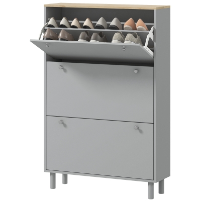 HOMCOM Entryway Shoe Storage Small Modern Flip-Flop Shoe Cabinet with 3 Flip Drawers Adjustable Shelves for 24 Pairs of Shoes, Grey