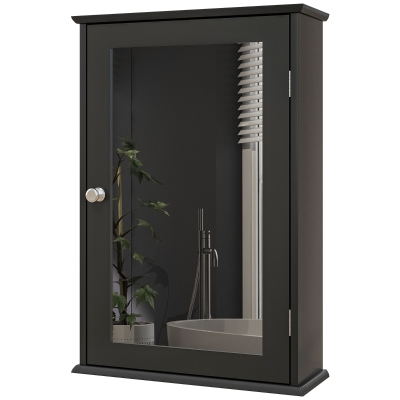 kleankin Bathroom Mirror Cabinet, Wall Mounted Medicine Cabinet with Door and Shelves, Black