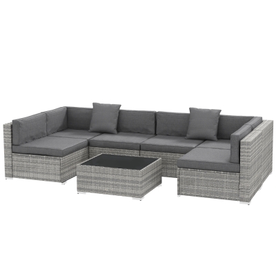 Outsunny 7pc Patio Wicker Set w/ Tea Table Wicker Sectional Sofa Set Grey