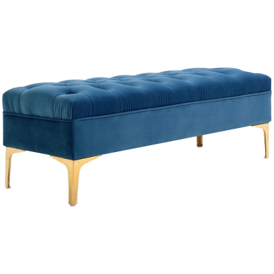 HOMCOM End of Bed Bench, Upholstered Bench, Entryway Shoe Bench with Button Tufted for Living Room, Bedroom, Blue