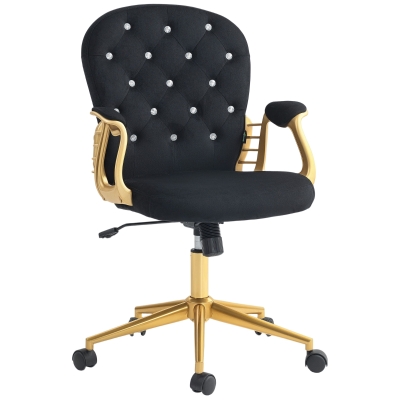 Vinsetto Velvet Office Desk Chair Button Tufted Vanity Chair with Swivel Wheels, Adjustable Height and Tilt Function, Black