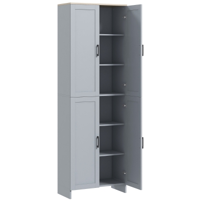 HOMCOM 67" 4-Door Kitchen Pantry Cabinet, Freestanding Storage Cabinet Cupboard with Adjustable Shelves, Grey
