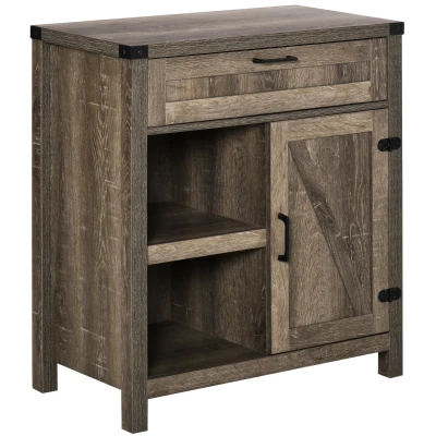 HOMCOM Rustic Barn Door Storage Cabinet Modern Farmhouse Buffet Sideboard for Kitchen & Dining Room  Dark Oak