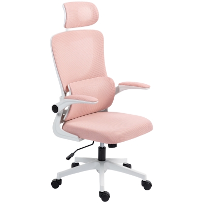 Vinsetto High Back Office Chair, Mesh Computer Desk Chair with Rotatable Headrest, Lumbar Back Support, Adjustable Height, Pink