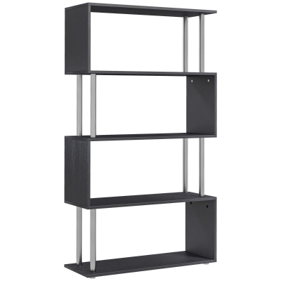 HOMCOM 5-Tiers Geometric Wooden Bookcase S-Shaped Storage Bookshelf Display with Metal Frame for Living Room, Bedroom, Home Office, Black