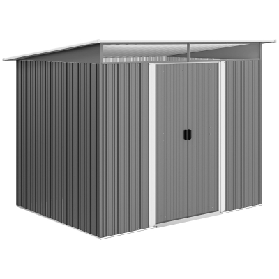 Outsunny 8.5' x 6' Small Gardening Shed Lockable Steel Utility Storage Outdoor Backyard Garden for Gardeners, Grey