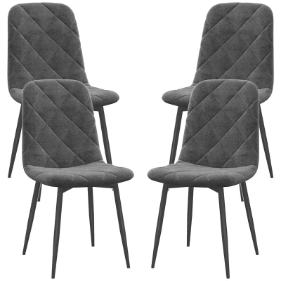 HOMCOM Dining Chairs Set of 4, Upholstered Dining Room Chairs with Steel Legs, Modern Kitchen Chair for Dining Room, Grey