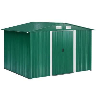 Outsunny 8.5' x 6.8' x 5.8' Practical Backyard Garden Storage Tool Shed Double Sliding Door 4 Ventilation Slots, Green