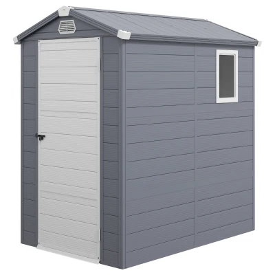 Outsunny 4.5' x 6' Garden Storage Shed with Latch Door, Vents, Sloped Roof, Light Grey