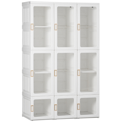 HOMCOM Small Apartment Bedroom Closet Foldable Portable Closet with Cube Storage Hanging Rods Magnet Doors, White