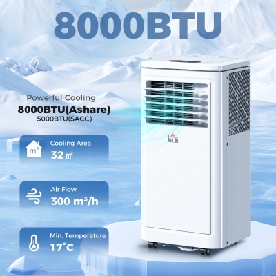 HOMCOM Small Portable AC 8000 BTU, Dehumidifier, Remote Control, 24-Hour Timer, Window Mount Kit for Bedroom, Cream
