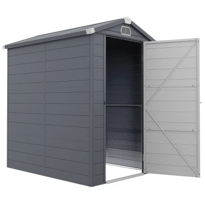 Outsunny 4.5' x 6' Garden Storage Shed with Latch Door, Vents, Sloped Roof, Light Grey