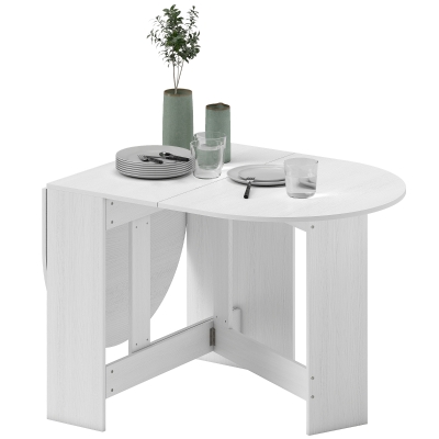 HOMCOM Oval Folding Dining Table, Space Saving Drop Leaf Kitchen Table for Dining Room, Living Room, Distressed White