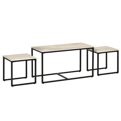 HOMCOM Nesting Coffee Table Set of 3, Modern End Tables with Black Metal Frame for Living Room Home Furniture, Natural