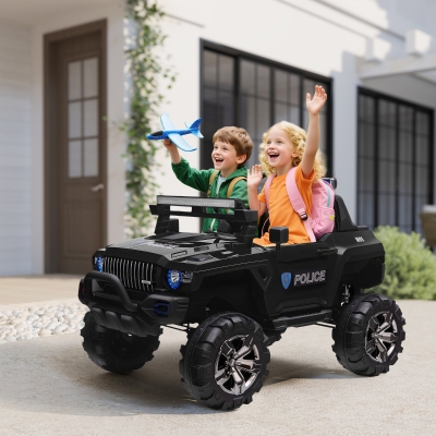Aosom 2 Seater Ride-On Car with Parental Remote Control, LED Lights, MP3 for Kids Ages 3-8, Black