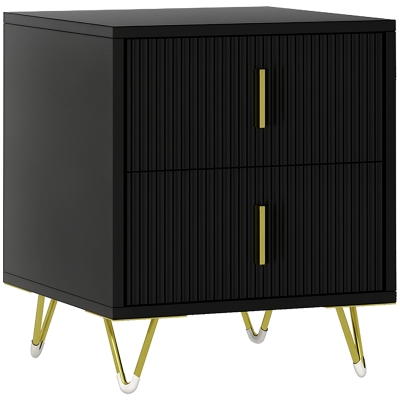 HOMCOM Bedside Table, Modern Nightstand with 2 Drawers, Side End Table with Metal Legs for Living Room, Bedroom, Black