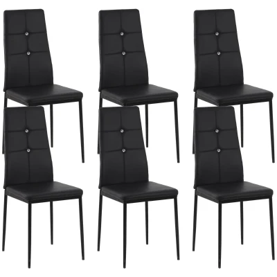 HOMCOM Set of 6 Button Tufted Back Side Chairs with Upholstered Seat, Steel Legs for Living Room, Kitchen, Bedroom, Black
