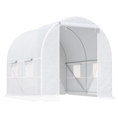 Outsunny 8.2x6.6x6.6ft Walk-in Tunnel Greenhouse Portable Garden Plant Growing Warm House with Door and Ventilation Window, White