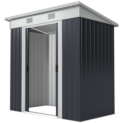 Outsunny 6' x 4' Outdoor Storage Shed, Metal Garden Tool Storage House Organizer with Lockable Sliding Doors and Vents for Backyard Patio Lawn, Charcoal Grey