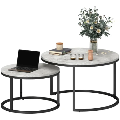 HOMCOM Modern Coffee Table Set of 2, Nesting Side Tables w/ Metal Base for Living Room Bedroom Office Cement Grey