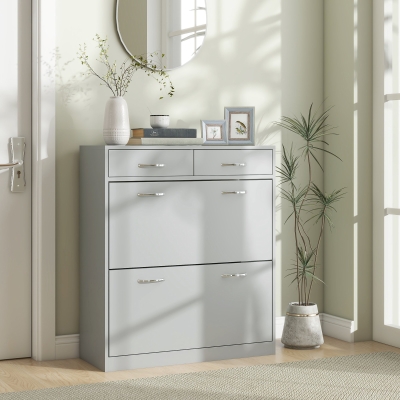 HOMCOM Narrow Shoe Storage with 2 Flip Drawers and Adjustable Shelves Shoe Organizer Cabinet for 12 Pairs of Shoes, Grey