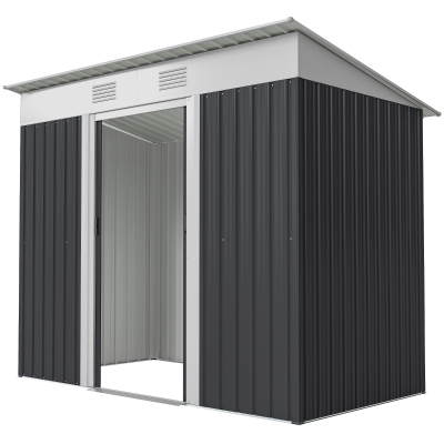 Outsunny 7' x 4' Outdoor Storage Shed, Metal Garden Tool Storage House Organizer with Lockable Sliding Doors and Vents for Backyard Patio Lawn, Charcoal Grey