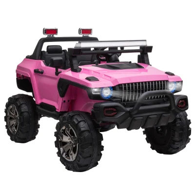 Aosom 2-Seater Kids Ride On Police Car, 12V 7AH Remote Control Police Truck Electric Car for Toddlers with LED Lights, Big Off-road Wheels, 4 Shock Absorbers, MP3, Storage, Pink