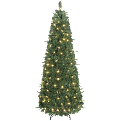 HOMCOM 6 ft Prelit Pop Up Christmas Tree, Collapsible Artificial Xmas Tree with Metal Stand for Holiday Decor, Green