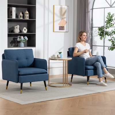 HOMCOM Accent Chairs Set of 2, Upholstered Armchairs with Tufted Back Cushion and Steel Legs for Living Room, Bedroom